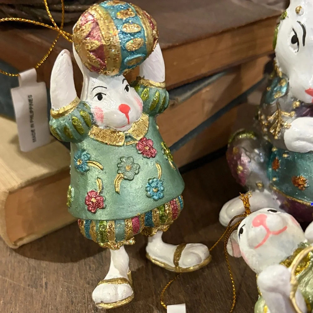 Set of 3 Hand-Painted Bunny Ornaments/NWT